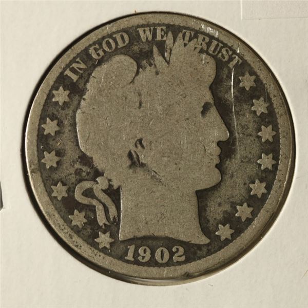 1902 SILVER BARBER HALF DOLLAR