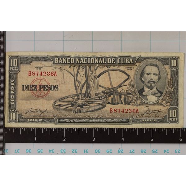 1956 CUBA 10 PESO BILL