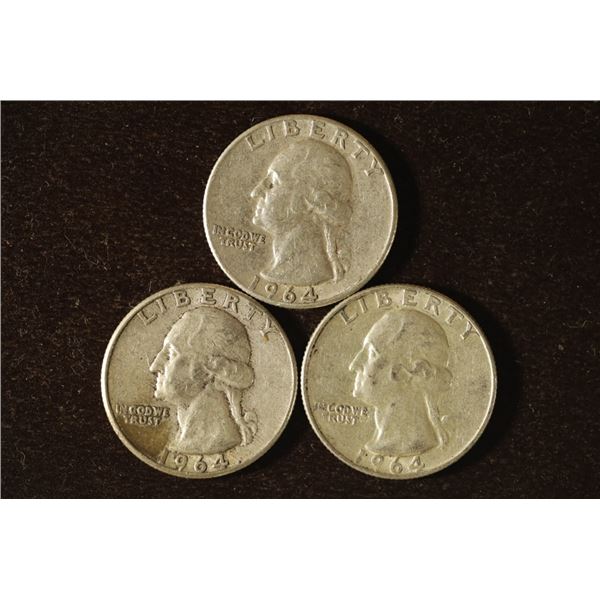 3-1964 WASHINGTON SILVER QUARTERS