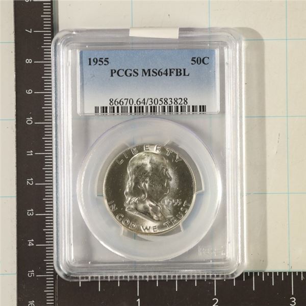 1955 SILVER FRANKLIN HALF DOLLAR PCGS MS64 FBL