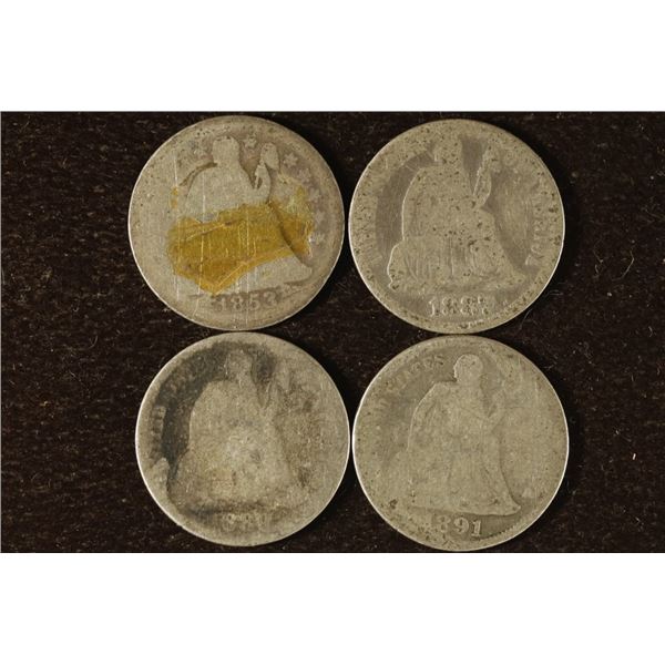 1853, 87, 89 & 1891 SILVER SEATED LIBERTY DIMES