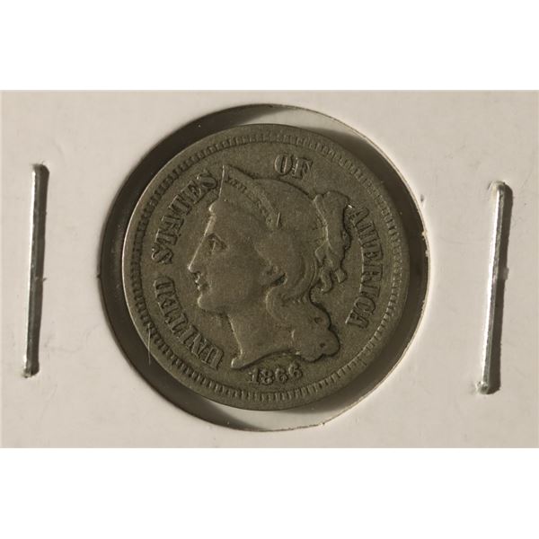 1866 US THREE CENT "NICKEL"