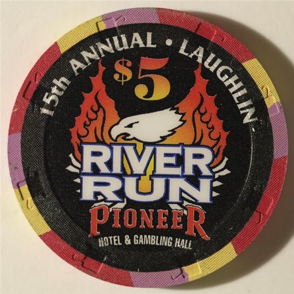 $5 PIONEER HOTEL & CASINO CHIP. 1997 RIVER RUN
