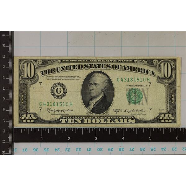 1950-D US $10 FRN, GREEN SEAL