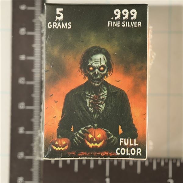 5 GRAMS .999 FINE SILVER SEALED  COLORIZED ZOMBIE