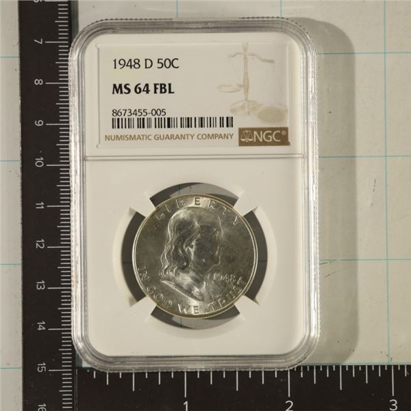 1948-D SILVER FRANKLIN HALF DOLLAR NCG MS64 FBL