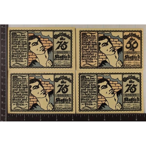4-1921 GERMAN CRISP UNC NOTGELDS: 1-50 PFENNING &