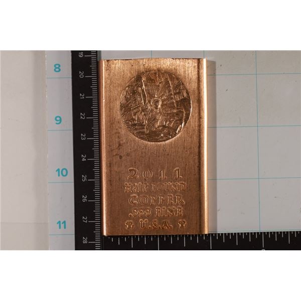 1/2 POUND .999 FINE COPPER BAR: 2011 STATUE OF