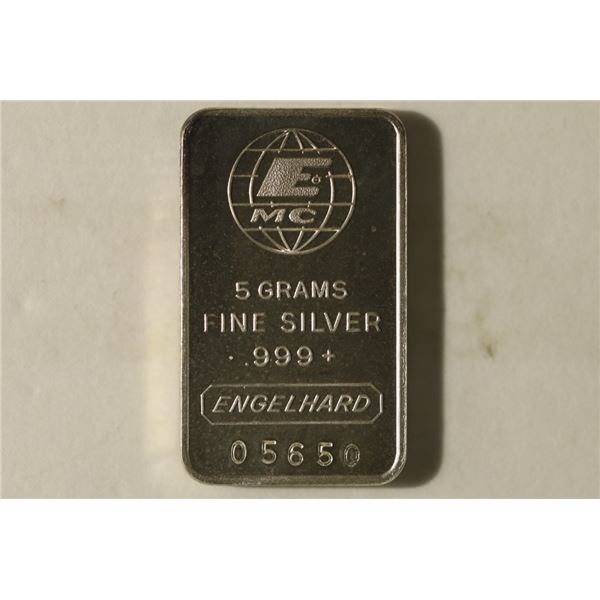 5 GRAM .999 FINE SILVER PF ENGELHARD INGOT #05650