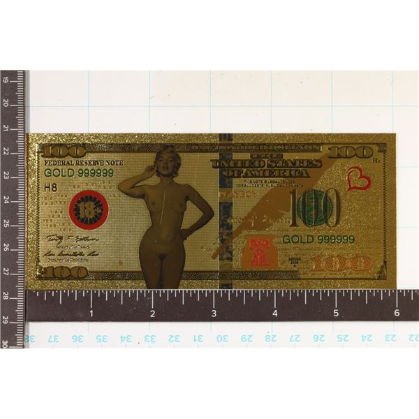 GOLD 999999 FOIL PLAYBOY $100 FRN WITH MARLYN