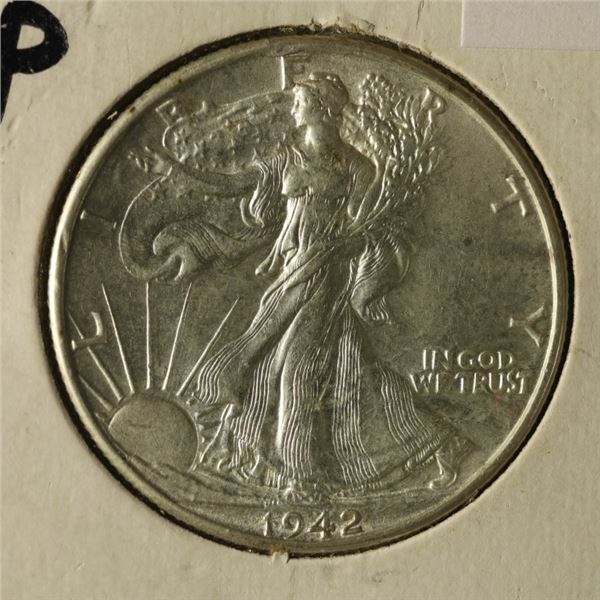 1942-P SILVER WALKING LIBERTY HALF DOLLAR AU / UNC