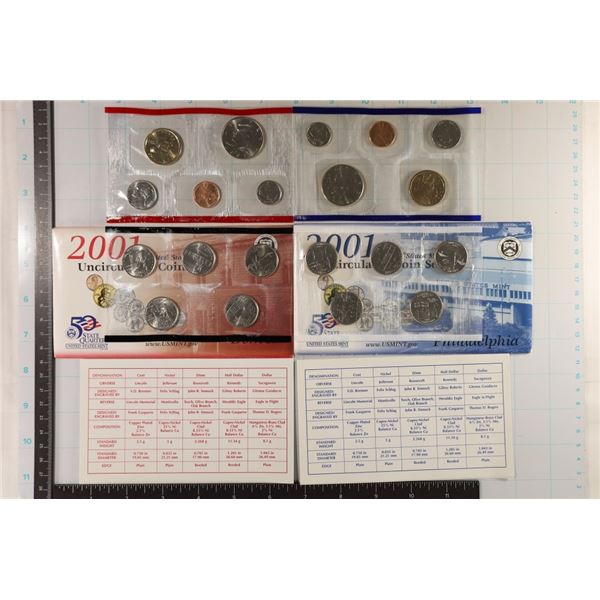 2001 US MINT SET (UNC) P/D (WITH ENVELOPES)