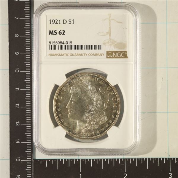 1921-D MORGAN SILVER DOLLAR NGC MS62