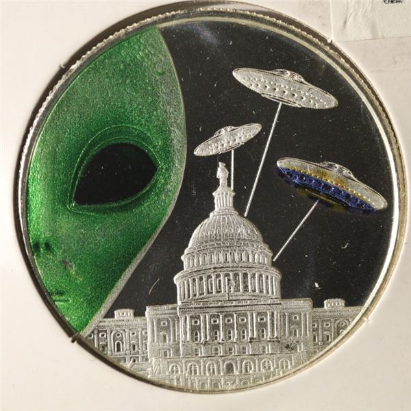 1 TROY OZ .999 FINE SILVER PROOF ALIEN WITH SPACE