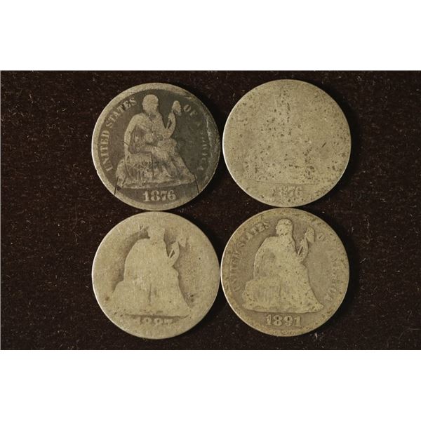 2-1876, 1887 & 1891 SILVER SEATED LIBERTY DIMES