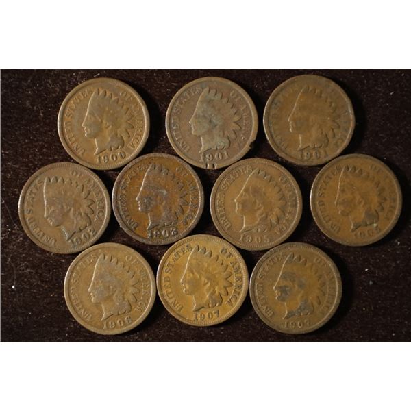 10 INDIAN HEAD CENTS: 1900-1907