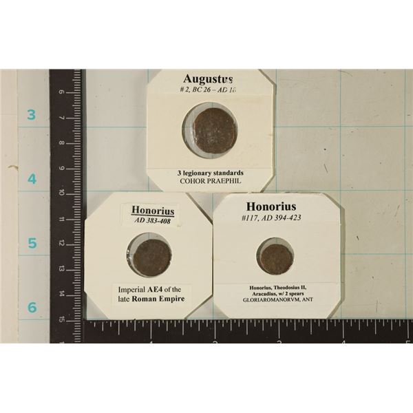 3 ROMAN ANCIENT COINS: AUGUSTUS 26 B.C - 18 A.D.
