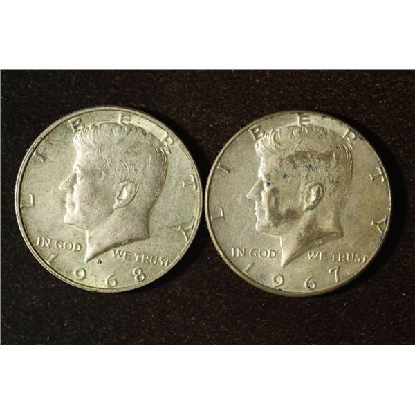1967 & 1968-D JFK 40% SILVER HALF DOLLARS