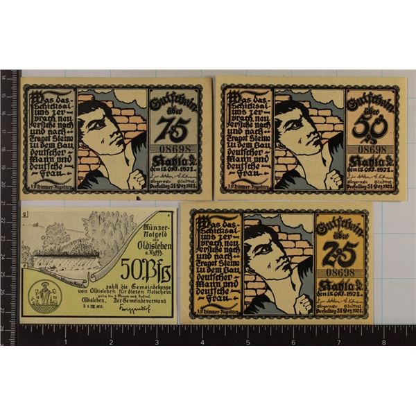 4-1921 GERMAN CRISP UNC NOTGELDS: 1-25 PFENNING ,