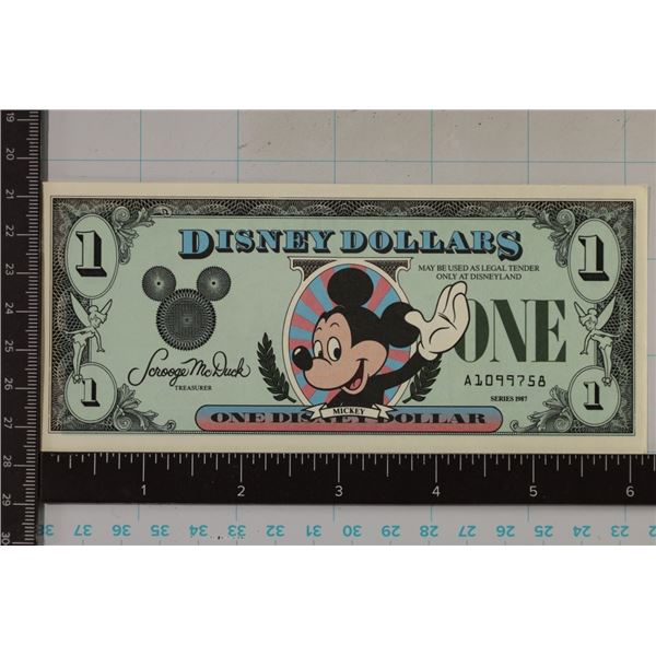 1987 DISNEY $1 CRISP UNC COLORIZED "MICKEY" BILL