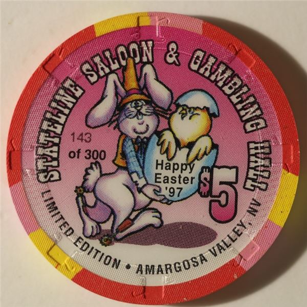 $5 STATELINE SALOON & GAMBLING HALL CASINO CHIP.