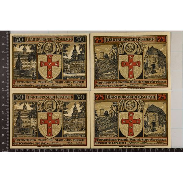 4-1922 GERMAN EISENACH CRISP UNC NOTGELDS: