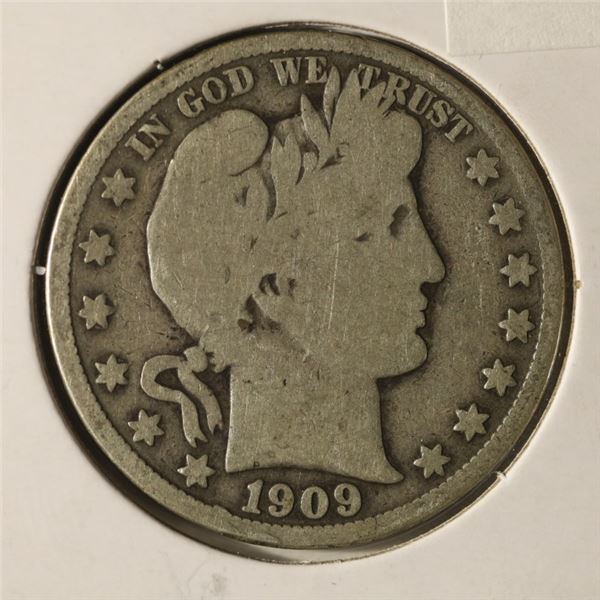 1909 SILVER BARBER HALF DOLLAR