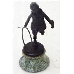 "YOUNG LADY AT PLAY W/HOOP" BRONZE SCULPTURE