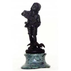 BOY PLAYING ACCORDIAN BRONZE SCULPTURE MINT