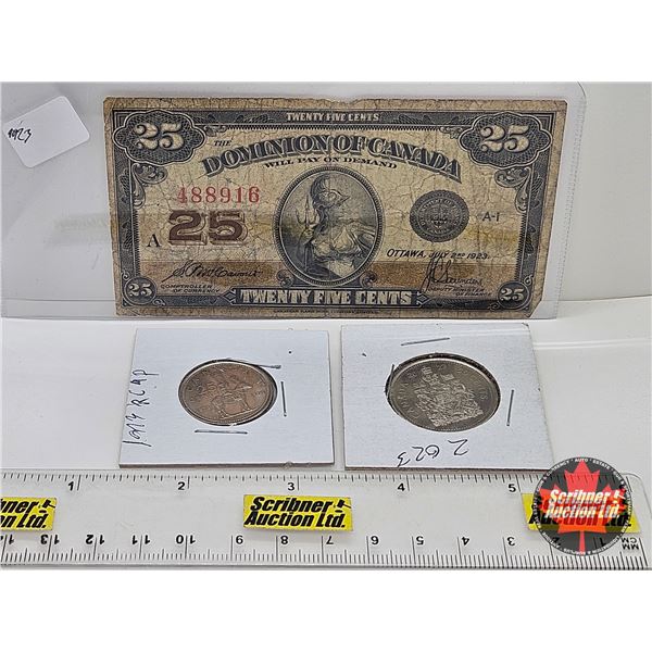 Canada Coin/Bill Collector Combo (3) : - Dominion of Canada 1923 Twenty Five Cent "Shinplaster" : Mc