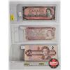 Image 1 : Canada $2 Bills (3) : - 1954 Beattie/Rasminsky #SU3468044 - 1974 Lawson/Bouey #BV3462274 - 1986 Thie