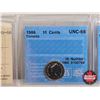Image 3 : Canada Ten Cent (5 Certified Coins) : -1984 "Numismatic BU" : ICCS Cert : MS-66 - 1986 : CCCS Cert :