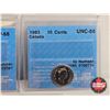 Image 4 : Canada Ten Cent (5 Certified Coins) : - 1988 : CCCS Cert : AU-55 - 1992 : CCCS Cert : SP-68 - 1993 :