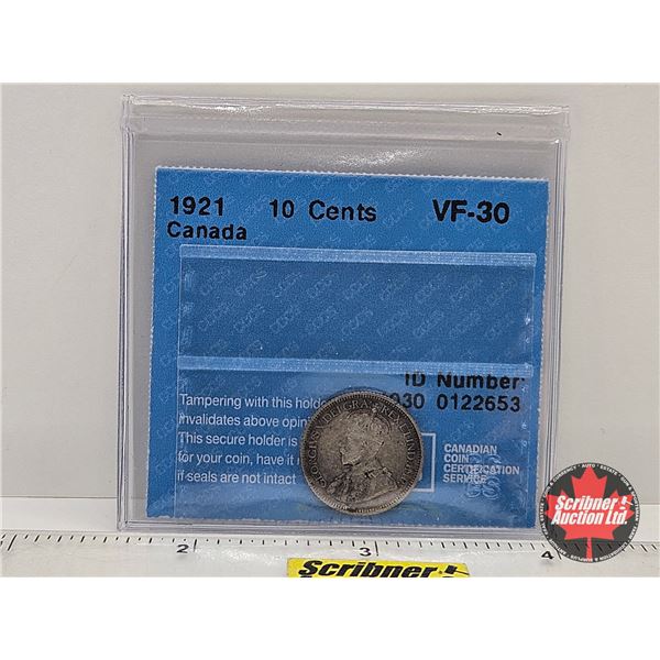 Canada Ten Cent 1921 : CCCS Cert : VF-30
