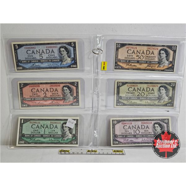 Canada Bills 1954 Series (6) :  - $50 : Beattie/Coyne #AH8779524 - $20 : Beattie/Rasminsky #WE225907