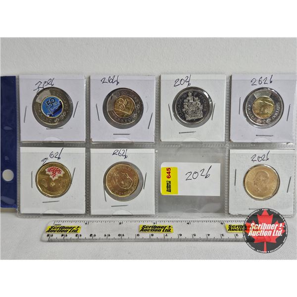 Canada 2026 Coins (7) : Toonie (3) ; Loonie (3) ; Fifty Cent