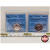Image 1 : Canada Twenty Five Cent (2 Certified Coins) : - 1967 : CCCS Cert : PL-65 - 1992 "1867-1967, Caribou"