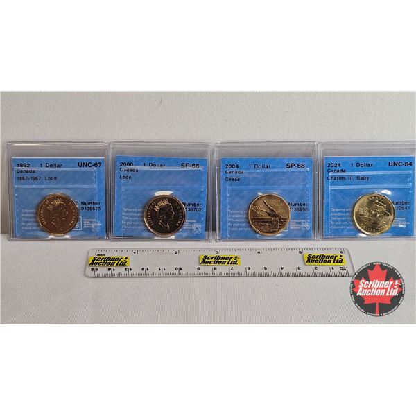 Canada One Dollar (4 Certified Coins) : - 1992 "1867-1967, Loon" : CCCS Cert : UNC-67 - 2000 "Loon" 
