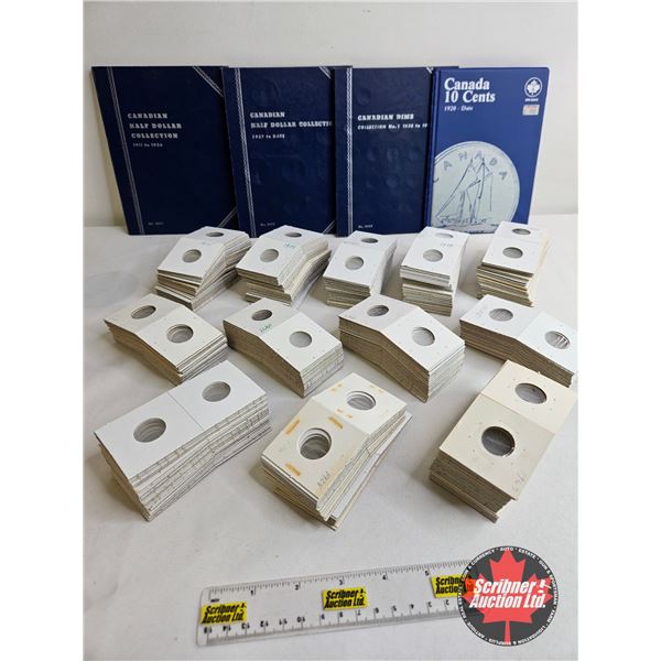 Used Coin Collecting Supplies (Large Variety White Squares) + 4 Whitman Collector Portfolios (Empty)