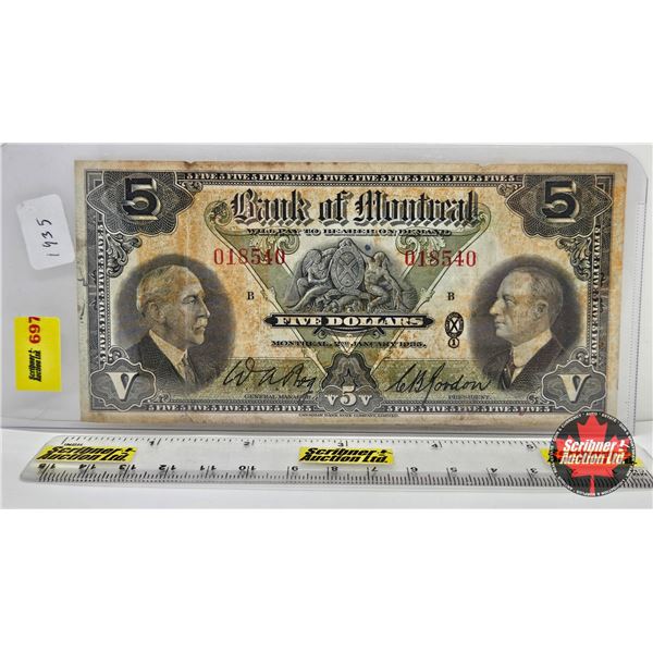 Bank of Montreal $5 Bill 1935 : Bog/Gordon #018540