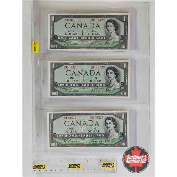 Canada $1 Bills 1954 (3 Consecutive) : Beattie/Coyne #VA9109522-523-524