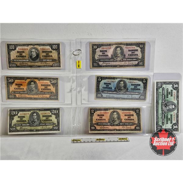 Bank of Canada 1937 Bills Series (7 Bills)  - $100 : Gordon/Towers #BJ3861608 - $50 : Gordon/Towers 