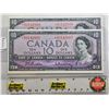 Image 1 : Canada $10 Bills 1954 * REPLACEMENTS (2 Consecutive) : Beattie/Rasminsky # *BD0142887-888
