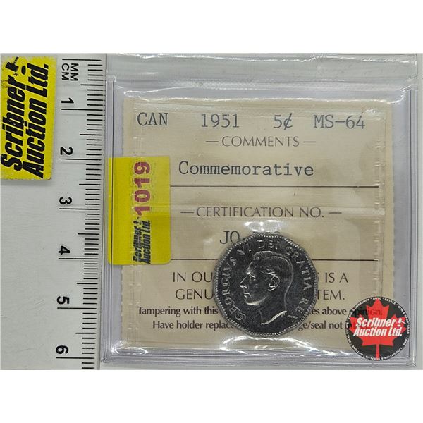 Canada Five Cent 1951 "Commemorative" : ICCS Cert : MS-64