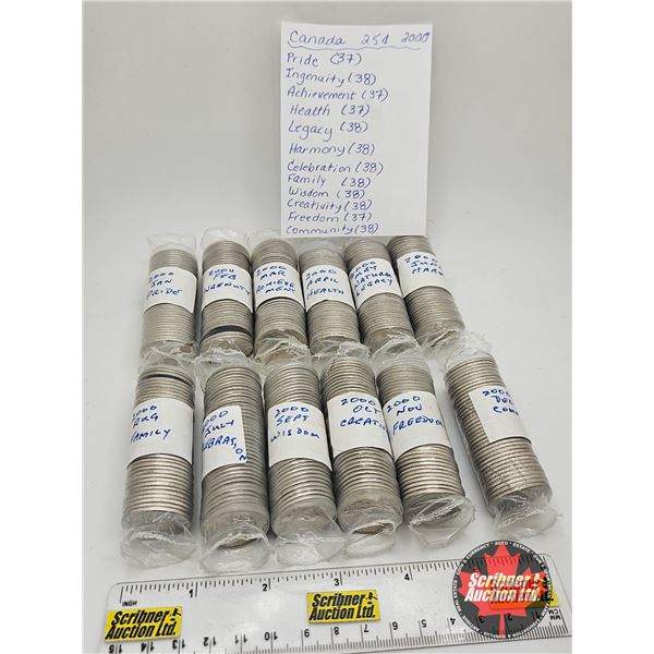 Canada Twenty Five Cent 2000 (Partial Rolls) : (452 Coins) - Pride (37) - Ingenuity (37) - Achieveme