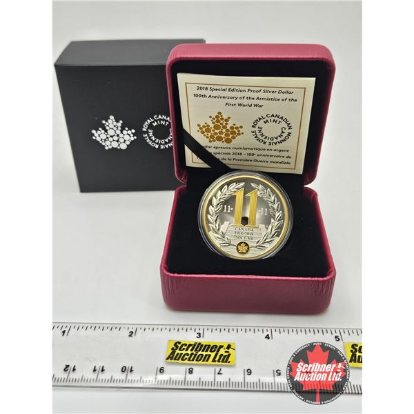 RCM Canada 2018 Special Edition Proof Silver Dollar : 100th Anniversary of the Armistice of the Firs