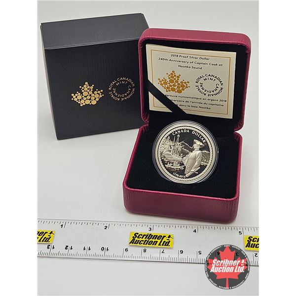 RCM 2018 Proof Silver Dollar : 240th Anniversary of Captain Cook at Nootka Sound (COA #7953) (99.99%