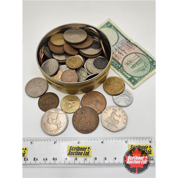 Foreign Coin & Tokens (99 Items) : Large Variety Incl. Great Britain; Ireland; Italy; Sweden; USA; e