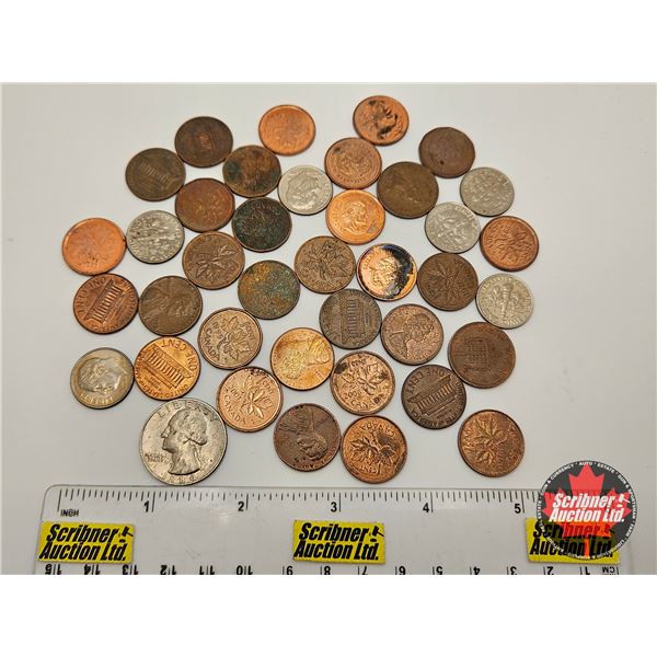 Canada / USA / Great Britain Coins (39) : 1960's - 2000's (Pennies, Dimes, Quarter)