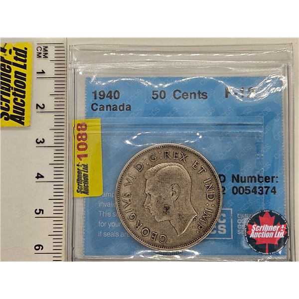 Canada Fifty Cent 1940 : CCCS Cert F-12